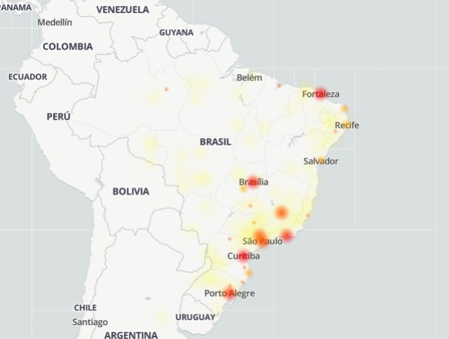 Mapa de capitais com maiores níveis de reclamações sobre a oscilação do aplicativo Nubank