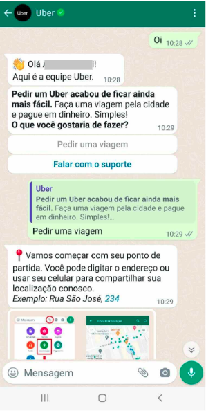 Uber no WhatsApp