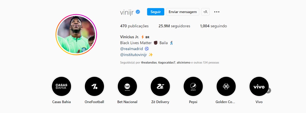 'Destaque' das marcas parceiras de Vini Jr no Instagram; Nike não aparece