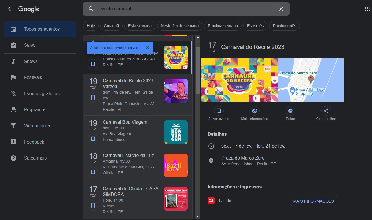 Google dará informações ao usuário que digitar Evento Carnaval no buscador
