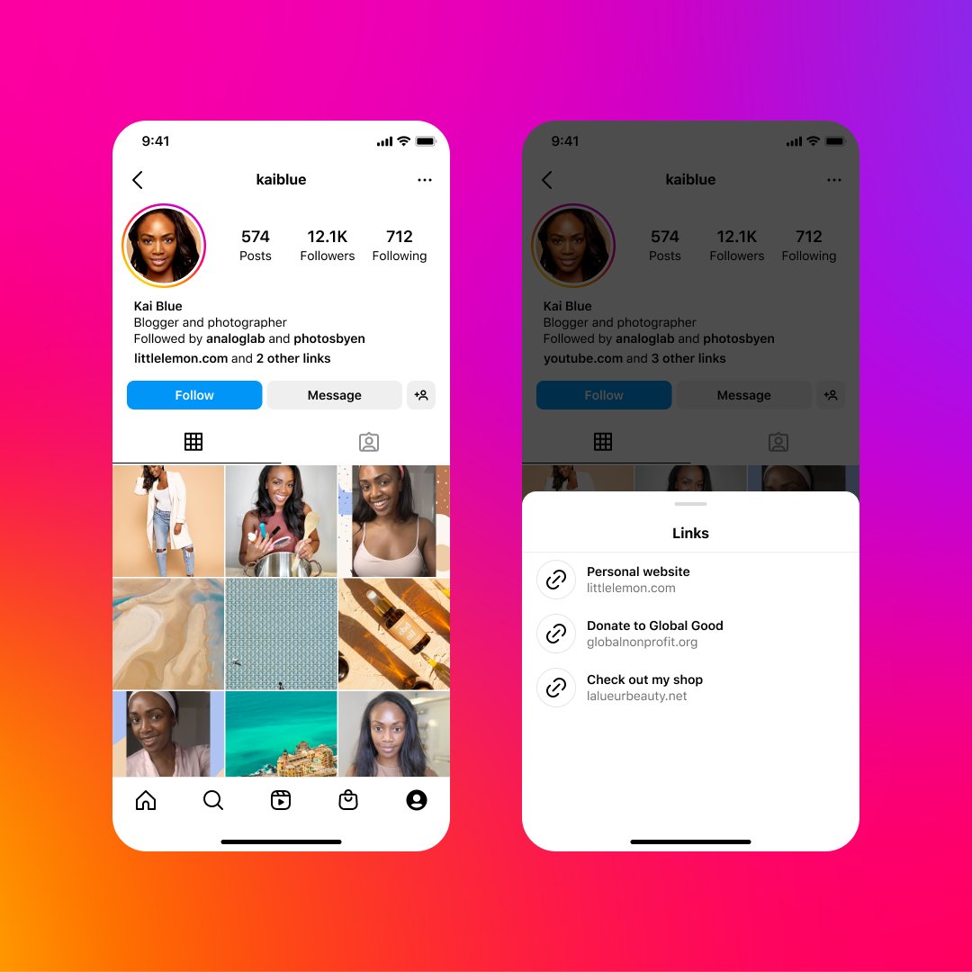 Instagram permite a adição de até 5 links na bio