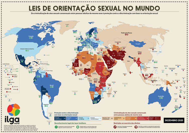 Mapa sobre leis de orientação sexual no mundo