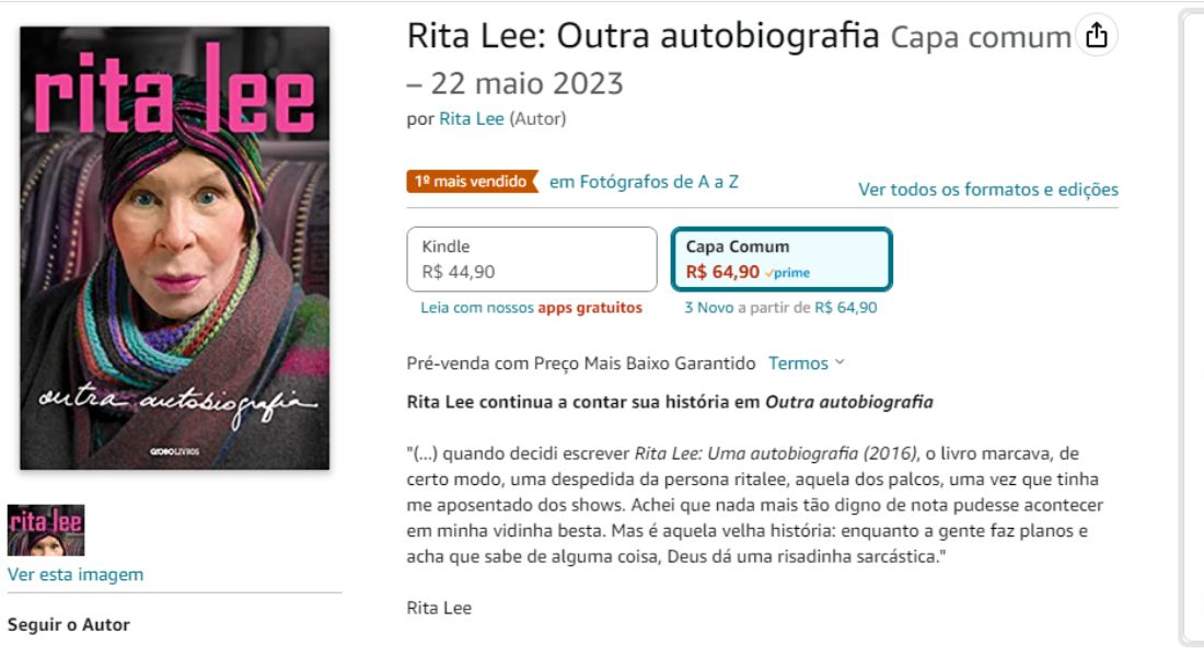 Livro de Rita Lee está entre os mais vendidos