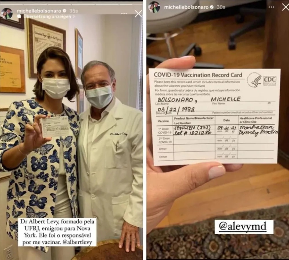 Michelle Bolsonaro postou foto ao lado de médico após se vacinar contra a Covid-19 