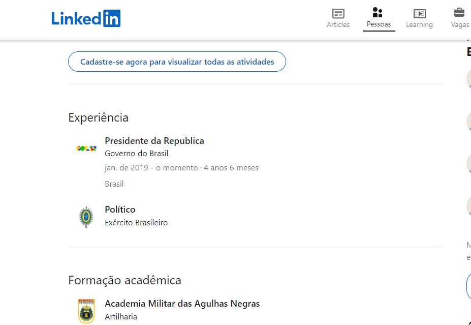 Linkedin de Jair Bolsonaro