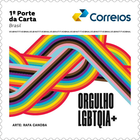 Selo institucional dos Correios em comemoração do Dia Internacional do Orgulho LGBTQIA+