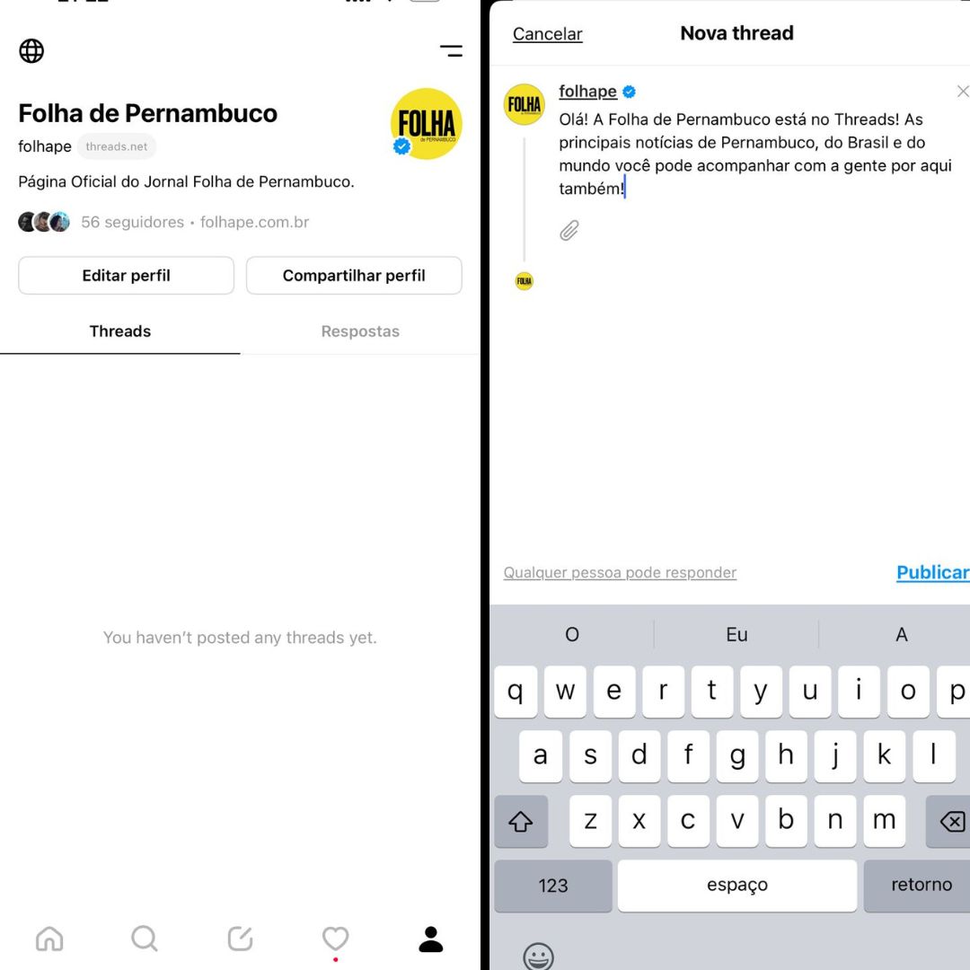 Folha de Pernambuco já está no Threads