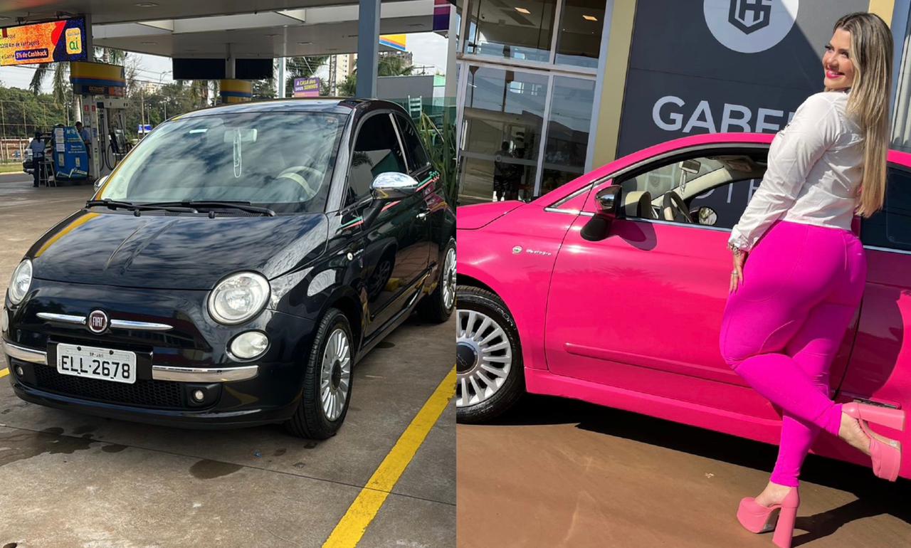 Influencer transforma Fiat 500 em carro da Barbie do mundo real