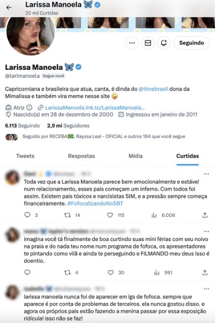 Tweets curtidos por Larissa Manoela