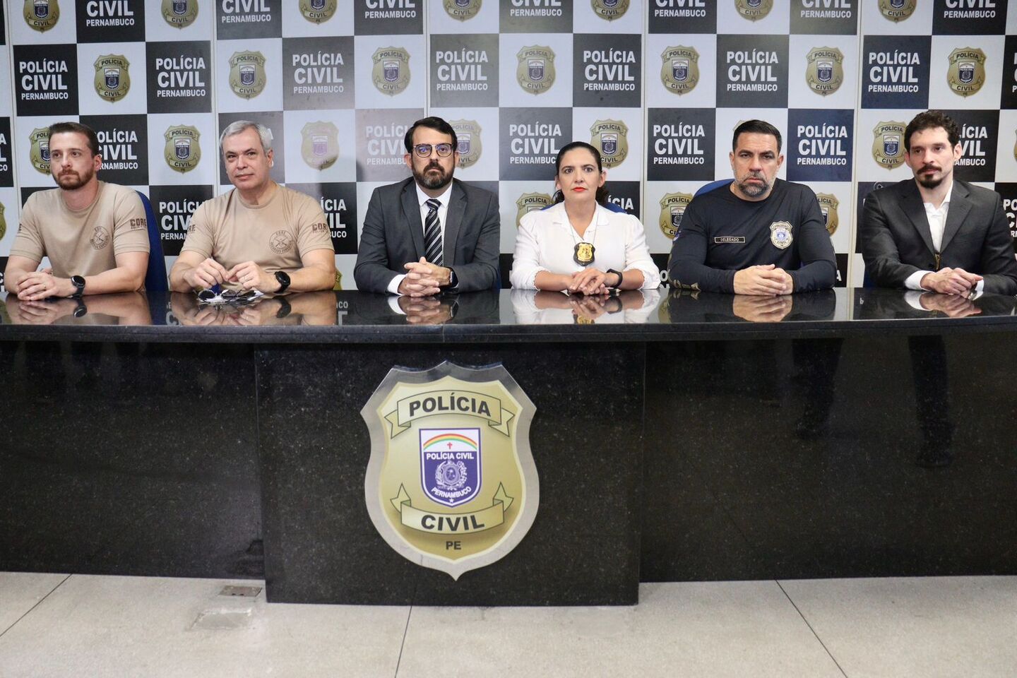 Coletiva na Polícia Civil sobre a Operação Olho no Lance que investiga o homicídio de torcedor do Santa Cruz