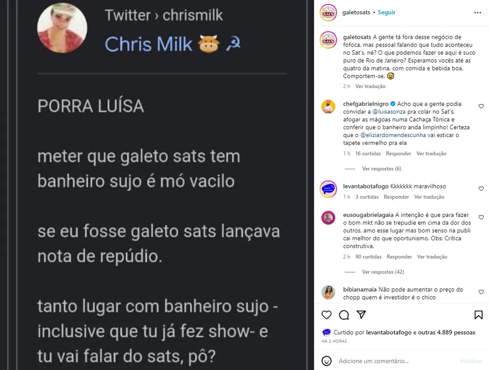 Galeto sat´s se pronuncia no Instagram sobre polêmica