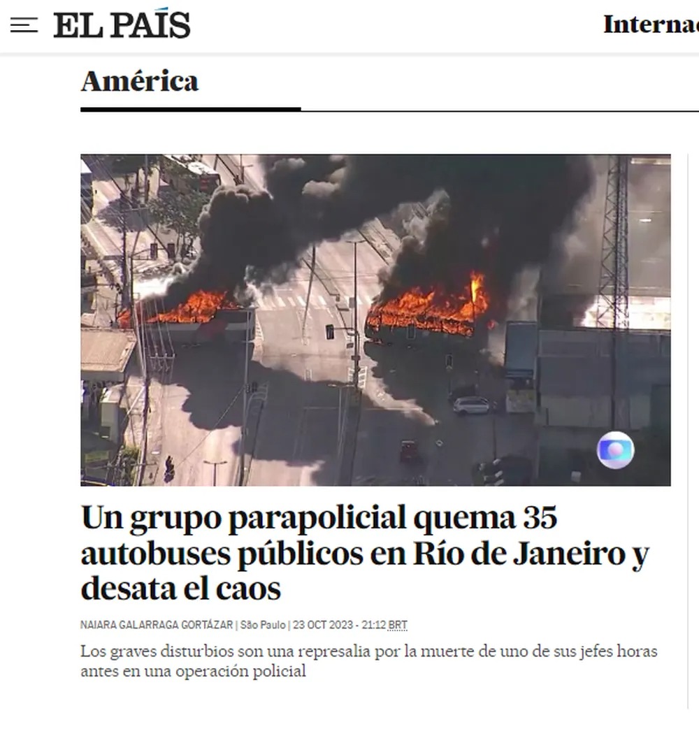 'El País' repercute ataque na Zona Oeste do Rio