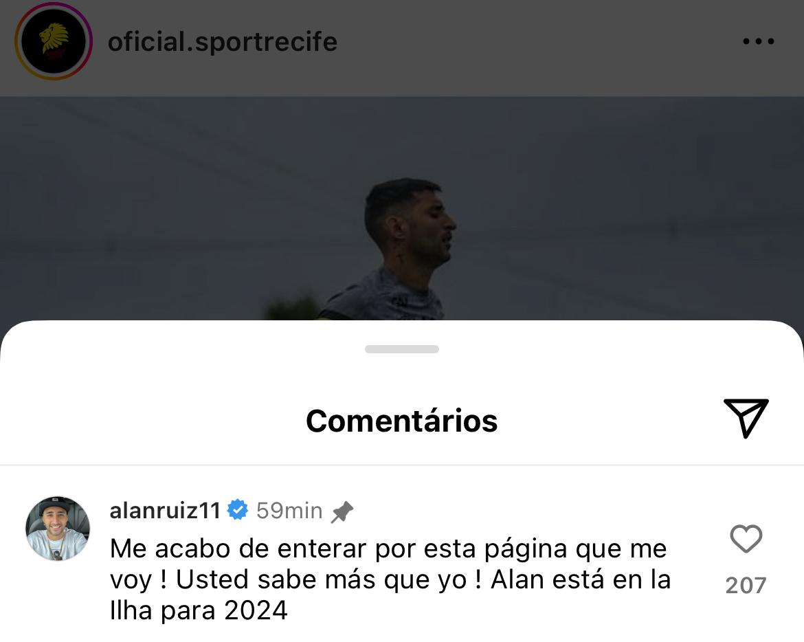 Alan Ruiz crava permanência no Sport através de rede social