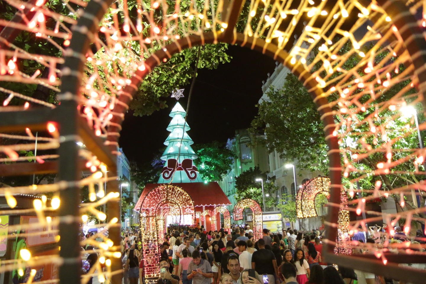 Decoração natalina na Avenida Rio Branco, no Bairro do Recife