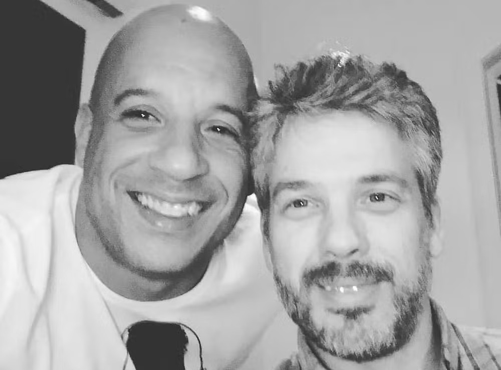 Vin Diesel com o irmão gêmeo Paul Sinclair Vincent 