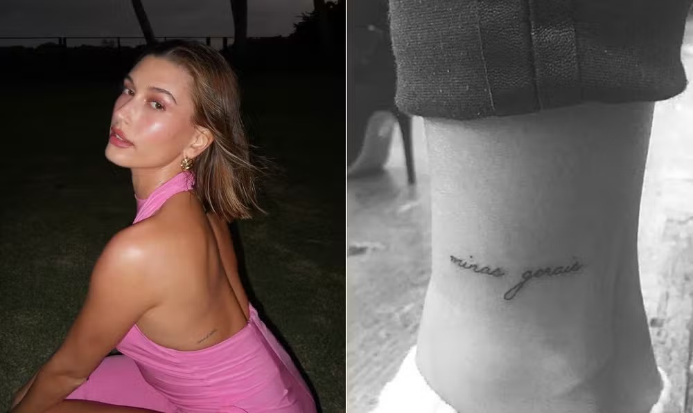 Hailey Bieber mostra a tatuagem no tornozelo 