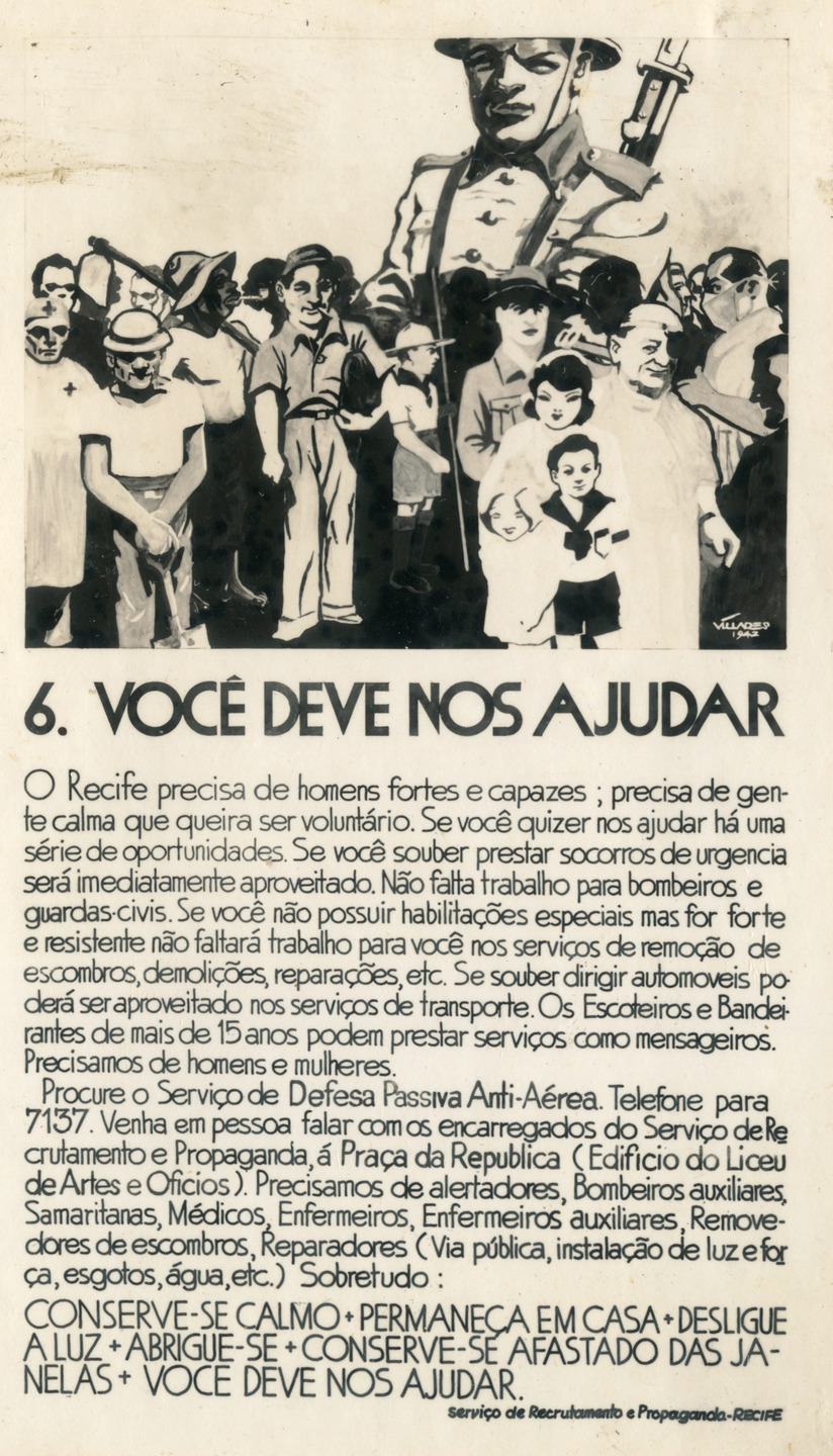 Panfletos que circularam no Recife durante a Segunda Guerra Mundial alertando o risco de ataque à cidade, década de 1940