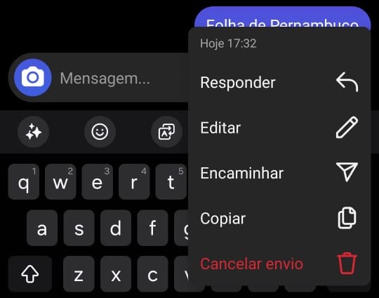 Opção de edição aparece ao selecionar a mensagem
