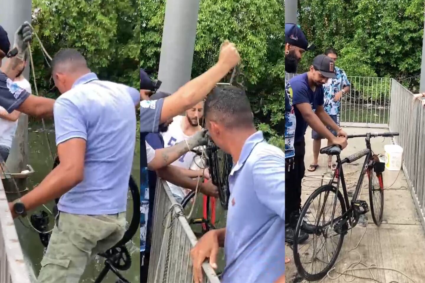 Bicicletas sendo retiradas do Rio Capibaribe