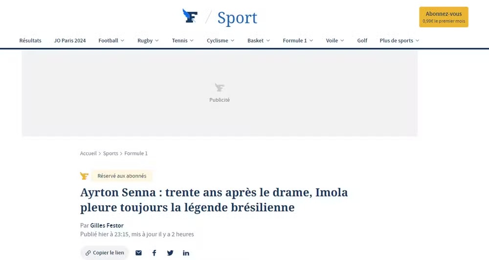 Le Figaro, da França, repercute morte de Ayrton Senna