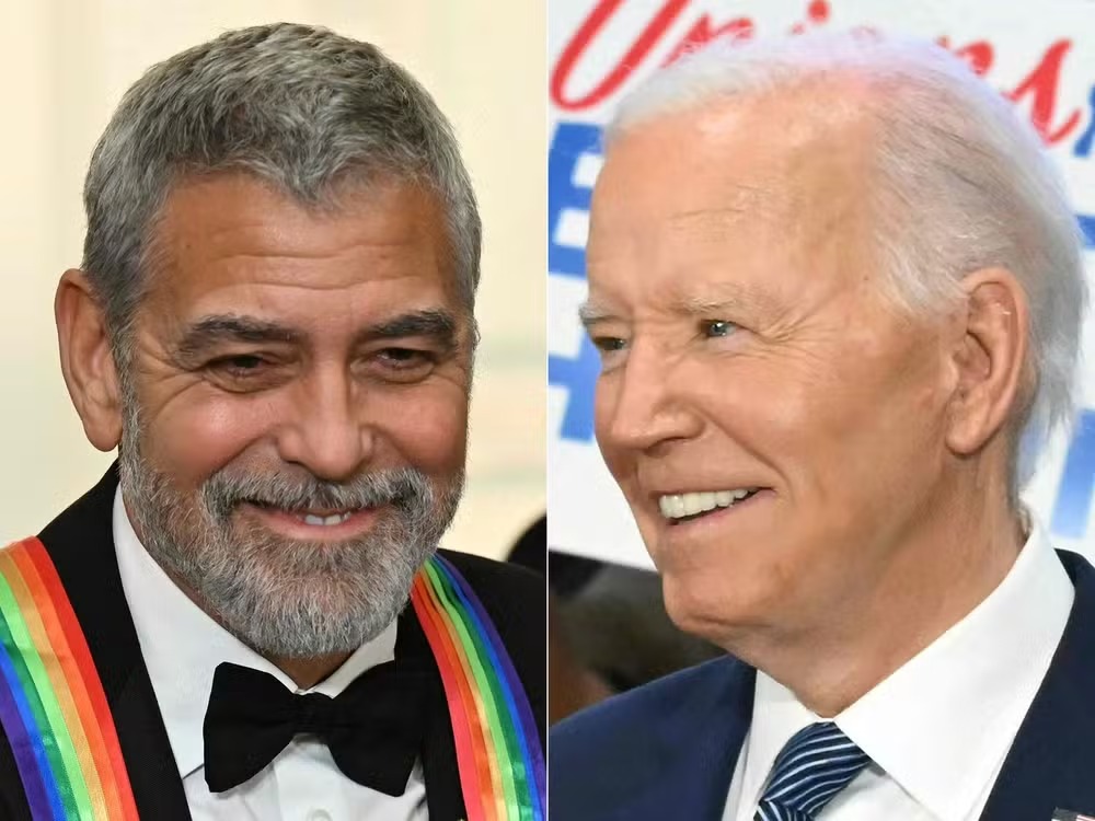 O ator George Clooney (esq.) e o presidente dos EUA, Joe Biden 