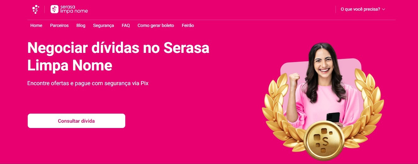 Interface do site do Serasa Limpa Nome