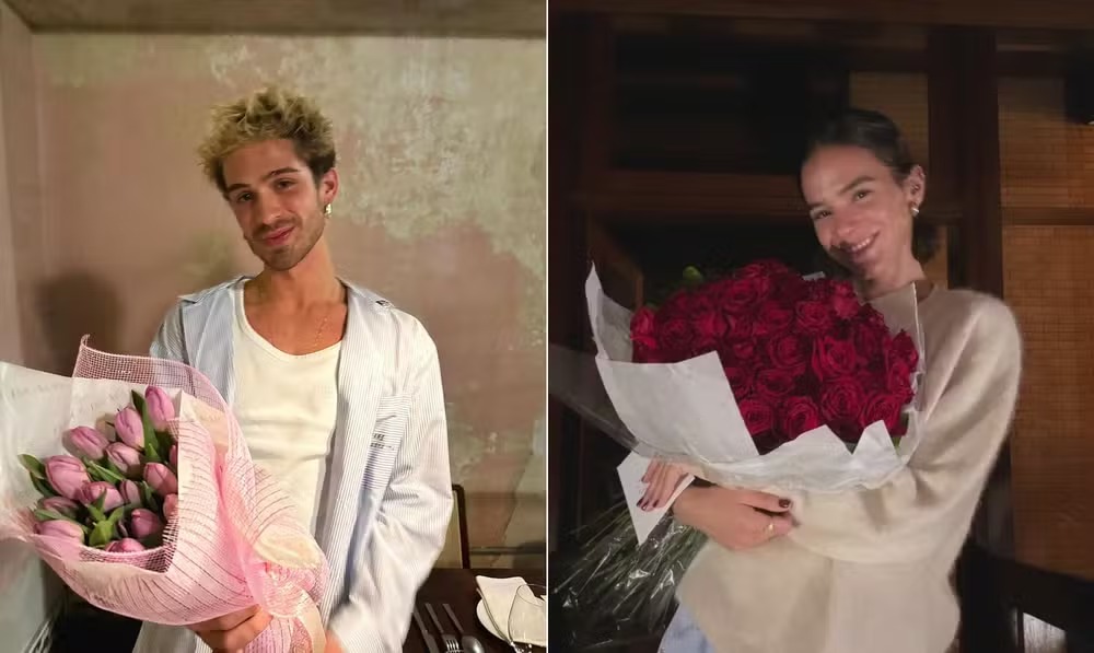 João Guilherme e Bruna Marquezine apareceram segurando flores em postagem do Dia dos Namorados 