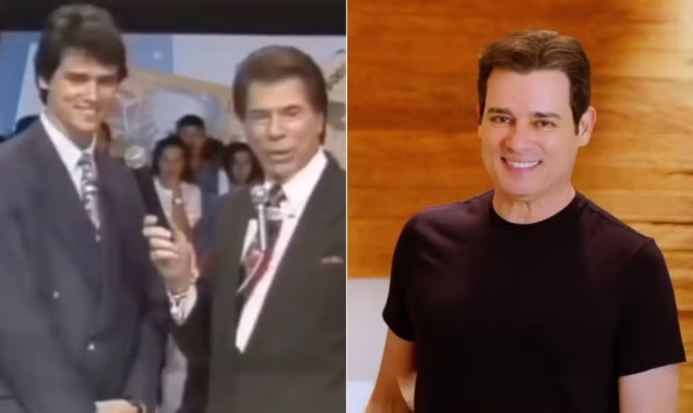 Celso Portiolli em interação com Silvio Santos na década de 1990 e atualmente 