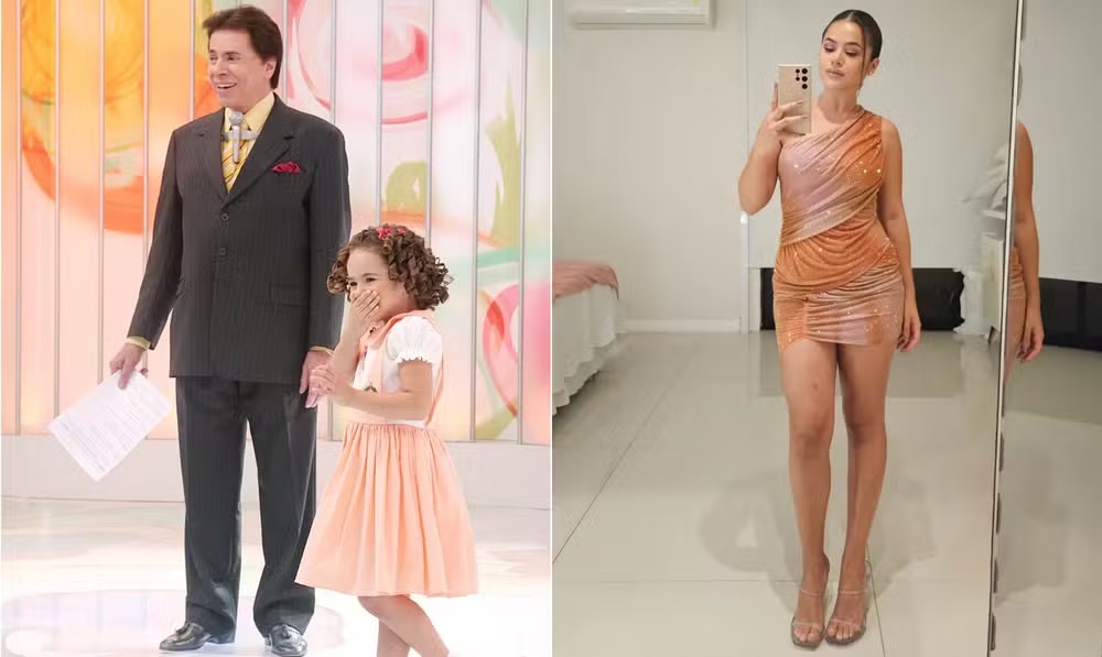 Maisa em participação no 'Programa Silvio Santos', ainda criança, e atualmente 