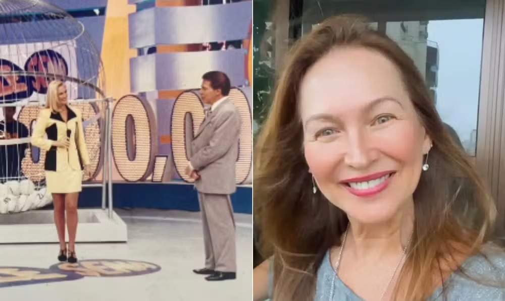 A ex-assistente de palco Adriana Colin com Silvio Santos e atualmente 