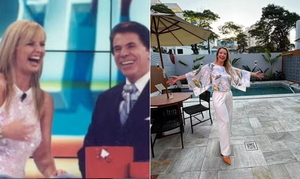 A ex-assistente de palco Alessandra Scatena com Silvio Santos e atualmente 