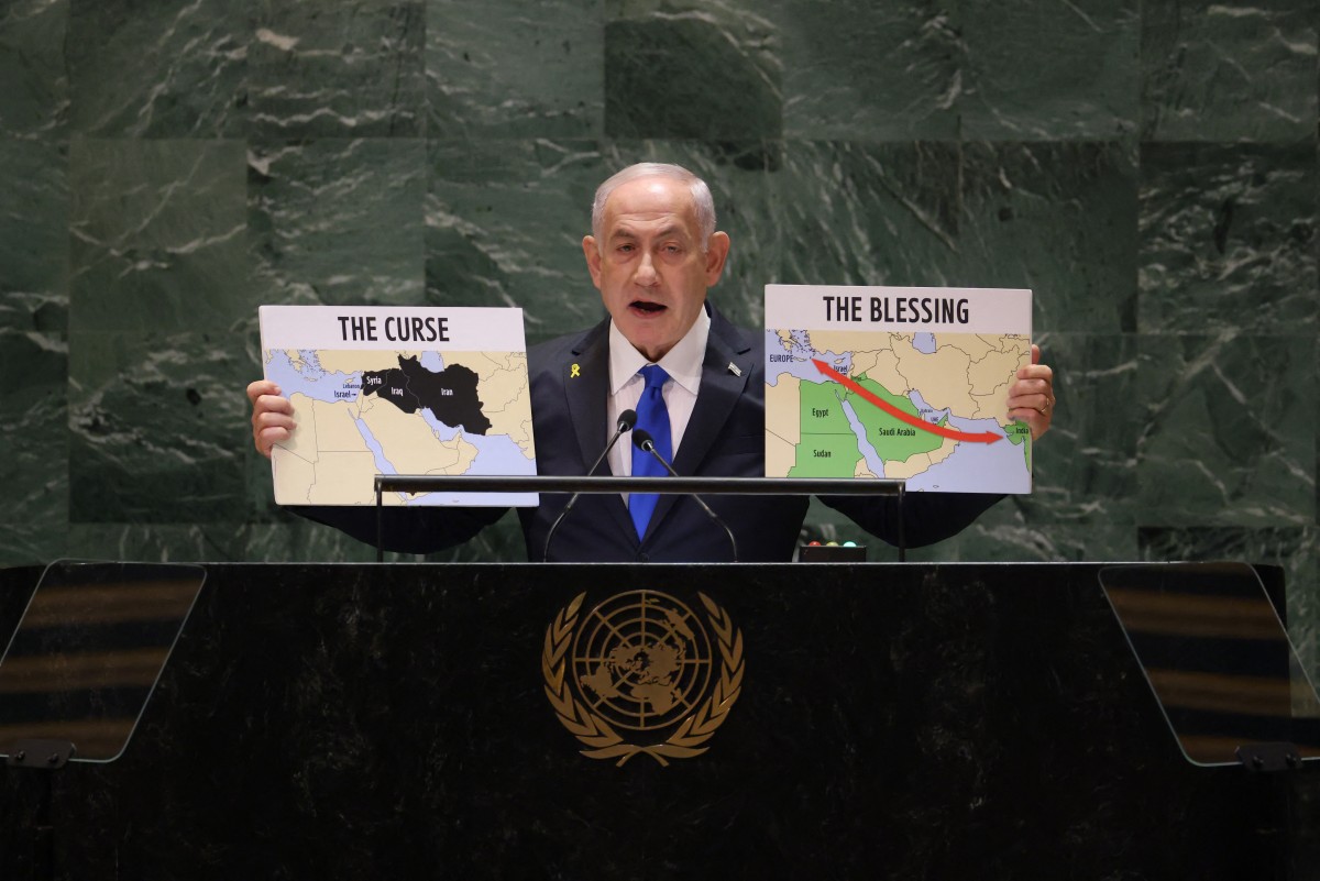 Benjamin Netanyahu, primeiro-ministro de Israel, em discurso na ONU