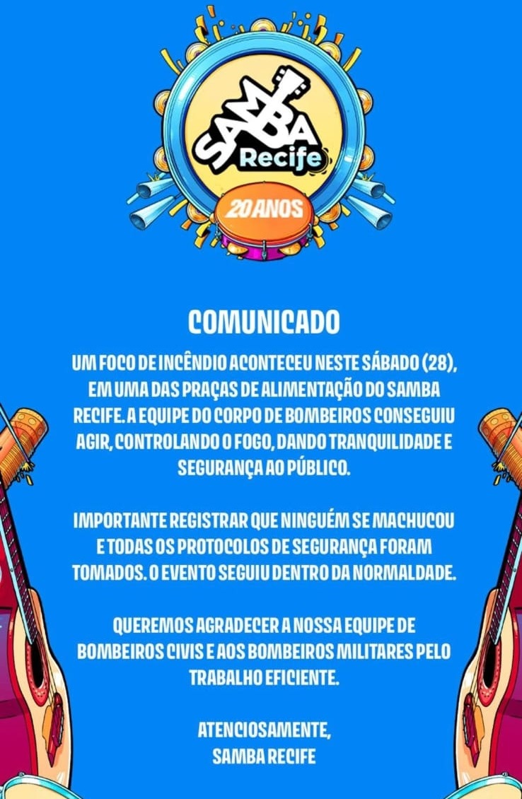 Nota do Samba Recife sobre incêndio