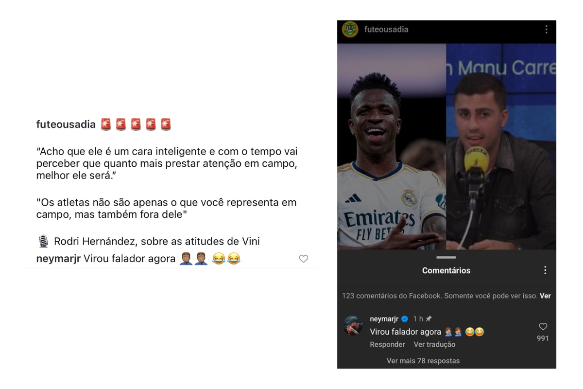 Post em que Neymar defende Vini Jr 