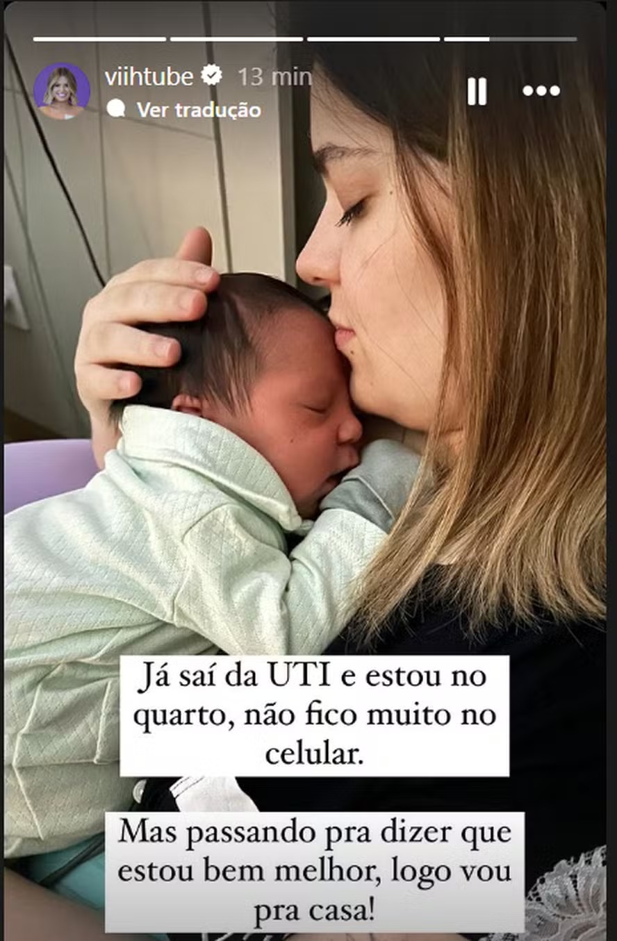 Viih Tube apresenta melhora e deixa UTI após parto do segundo filho