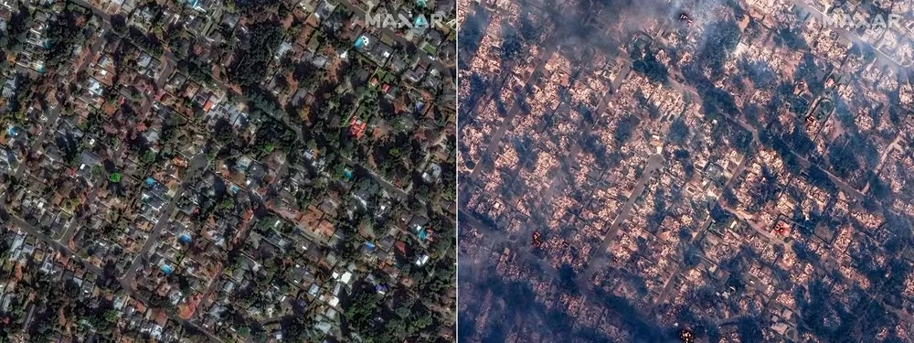 Antes e depois no bairro de Altadena 