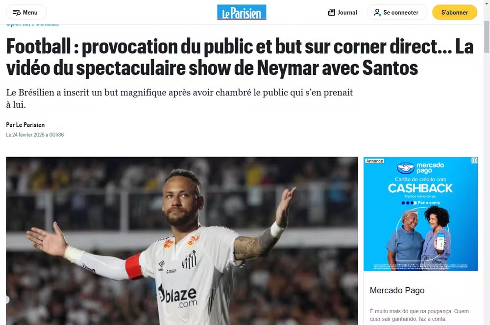 Le Parisien repercute atuação de Neymar no Paulistão 