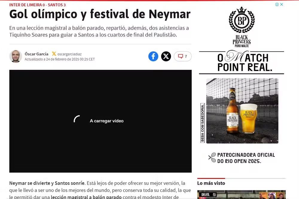 AS repercute atuação de Neymar 