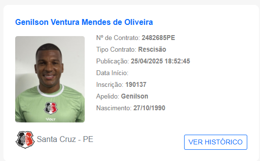 Santa Cruz chegou ao acordo de rescisão com zagueiro Genílson 