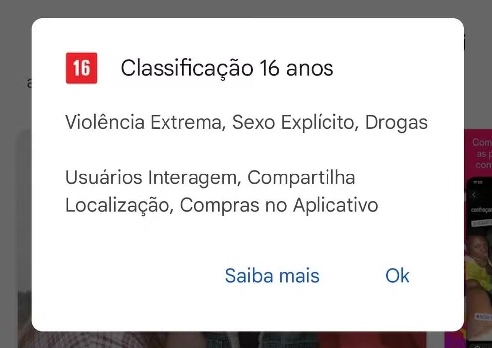 Classificação indicativa do Instagram em loja virtual do Google 