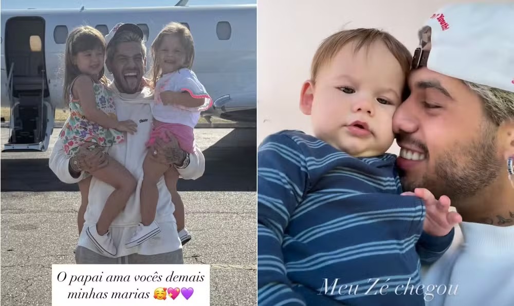 Zé Felipe com os filhos, Maria Alice, Maria Flor e José Leonardo 