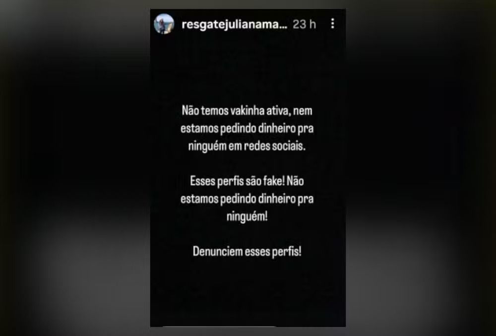 O alerta feito pela família de Juliana 