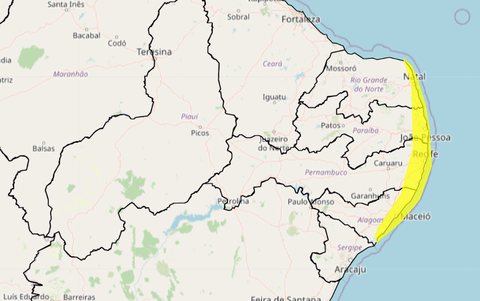 Segundo o aviso, as áreas devem ser afetadas por chuvas de até 50 milímetros