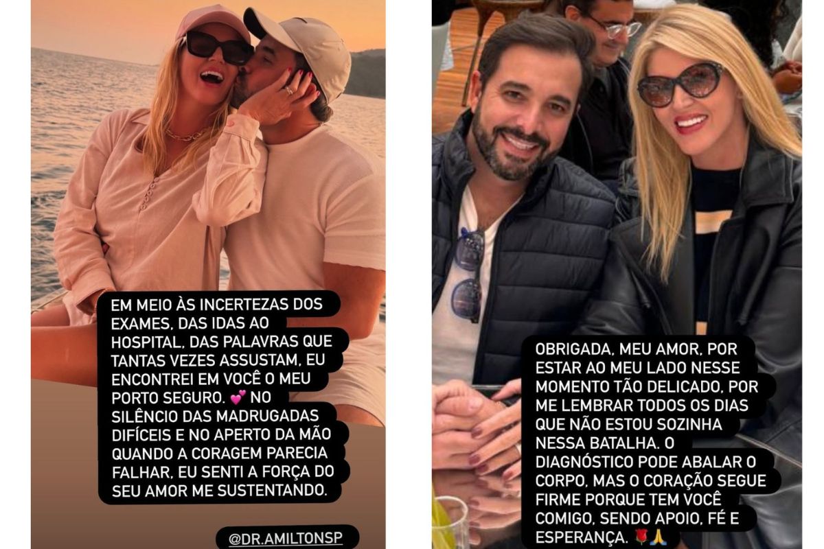 Val Marchiori se declara ao marido, agradecendo por apoio na luta contra o câncer de mama.