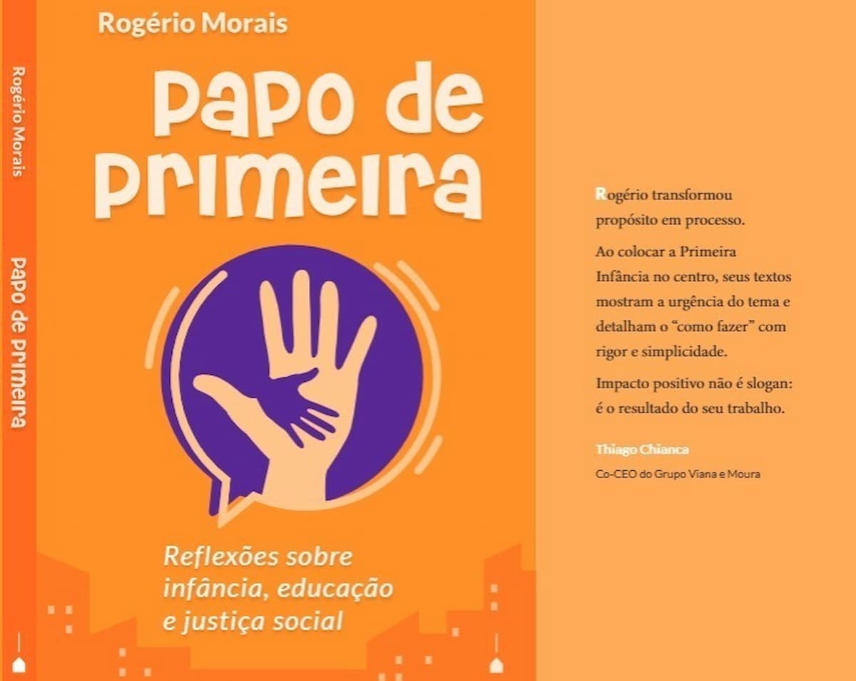 Capa e orelha do livro que traz a coletânea de artigos sobre a primeira infância