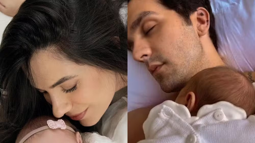 Jade Magalhães e Luan Santana com a filha, Serena 