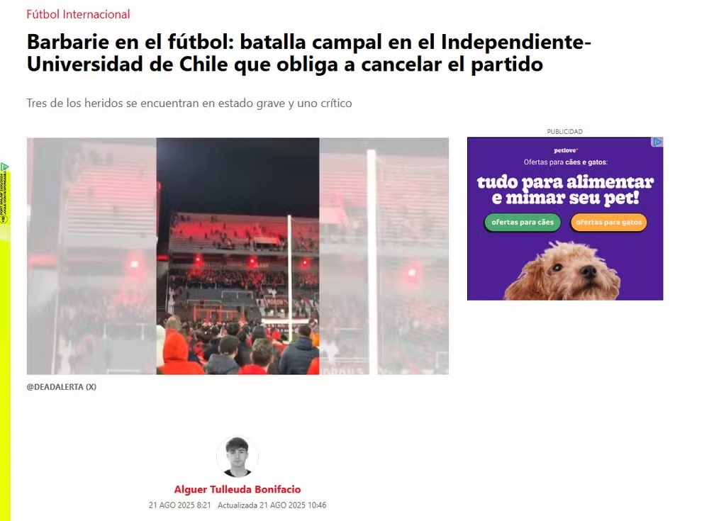 Sport repercute confusão em Independiente x Universidad de Chile 