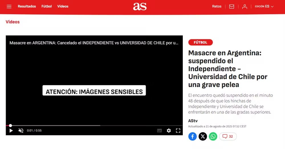 AS repercute confusão em Independiente x Universidad de Chile 