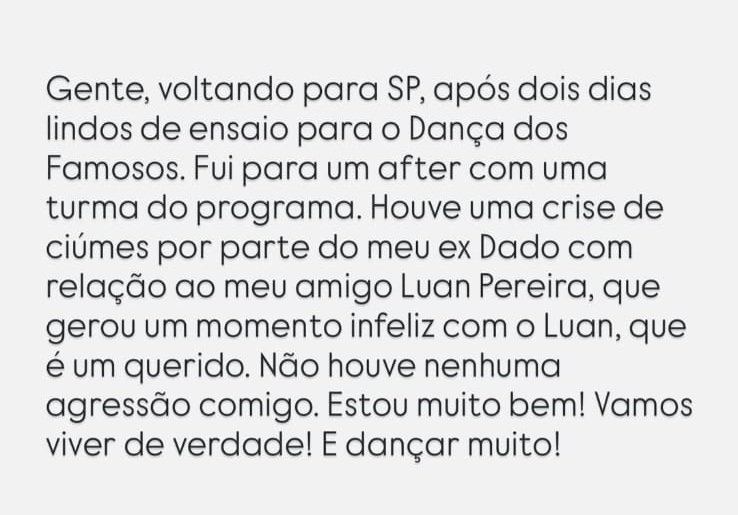 Pronunciamento de Wanessa Camargo sobre a agressão de Dado Dolabella - Reprodução/Instagram