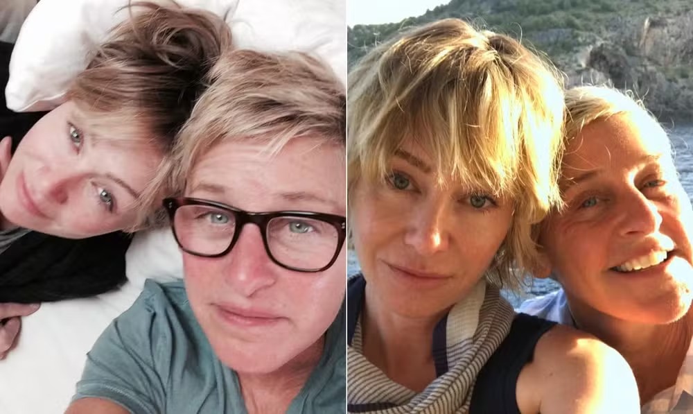A atriz Portia de Rossi (à esquerda em ambas as imagens) e a apresentadora e comediante Ellen DeGeneres: casadas desde 2008 